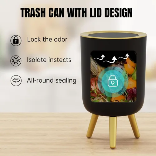 Vista 5 de URALFA Cubo de basura con sensor de movimiento, cubo de basura automático para baño con tapa, cubo de basura sin contacto con patas, pequeña cesta