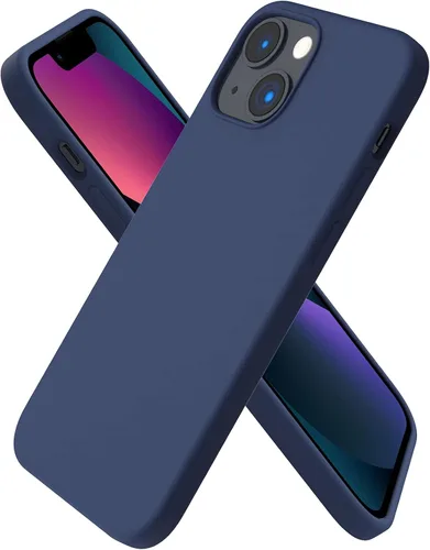 Vista 19 de ORNARTO - Funda compatible con iPhone 13 Mini, goma de gel suave de 3 capas de silicona líquida delgada con microfibra, 13,7 cm, azul