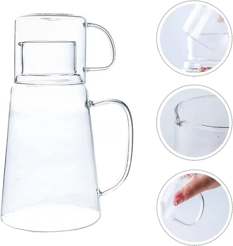 Vista 9 de Cabilock Juego de jarras de agua de noche de 40.6 fl oz, vaso transparente de hielo, jarra de vidrio, botella de vidrio, tetera para dormitorio