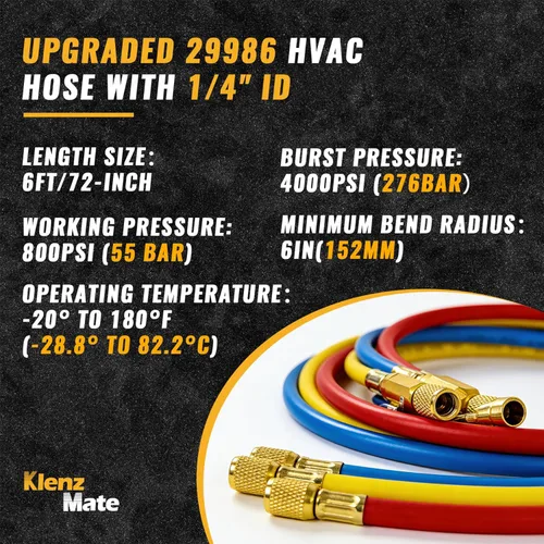 Vista 6 de Mangueras HVAC 29986 Plus II de 1/4 pulgadas, ranura de alivio de presión personalizada, adaptador de conversión R-410A, mangueras compactas