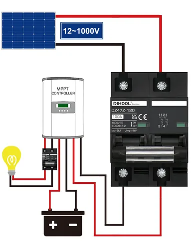 Vista 3 de DIHOOL Disyuntor DC Interruptor de desconexión solar de 100 amperios 2p 1000V para PV, UPS, batería de RV, montaje en carril DIN..