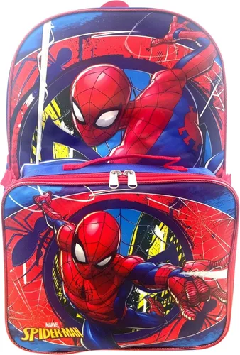 Vista 9 de Ruz Spiderman - Mochila de 16 pulgadas con juego de lonchera extraíble a juego (negro y rojo)