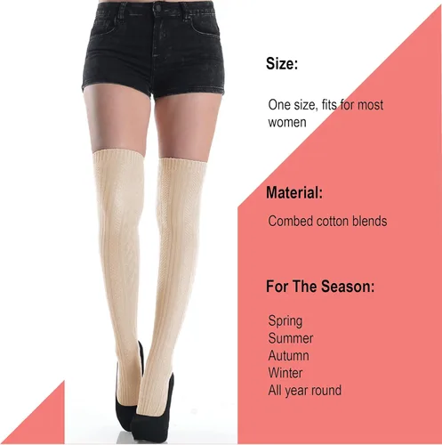 Vista 5 de BASICO Calcetines de algodón para mujer por encima de la rodilla, calcetines altos hasta el muslo