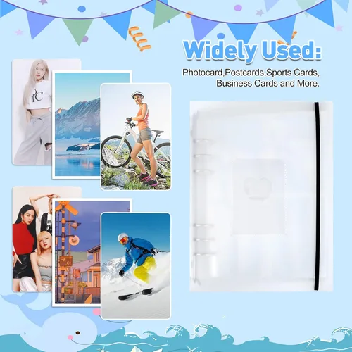 Vista 7 de SHANGRLA Carpeta A5 de 6 anillos con fundas de plástico transparente para tarjetas, 25 hojas de 4 fundas de bolsillo para tarjetas pequeñas