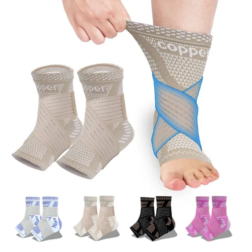 Vista 16 de LISEPWU Tobillera de cobre con vendaje de compresión ajustable, manga de compresión de soporte de tobillo para hombres y mujeres, para dolor