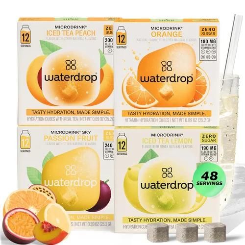 Vista 15 de Waterdrop - Cubos de hidratación con vitamina C, vitaminas B y electrolitos, paquete variado de electrolitos de 6 sabores, cubos potenciadores