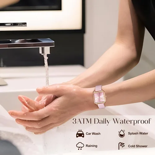 Vista 4 de Relojes para mujer, reloj cuadrado de cuero para mujer con elegante diseño de esfera elegante, reloj impermeable diario, reloj analógico de cuarzo