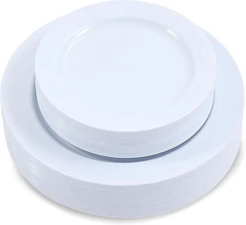 Vista 25 de 60 piezas de platos desechables cuadrados de plástico blanco, platos premium de alta resistencia, 30 platos para cena y 30 platos para ensalada