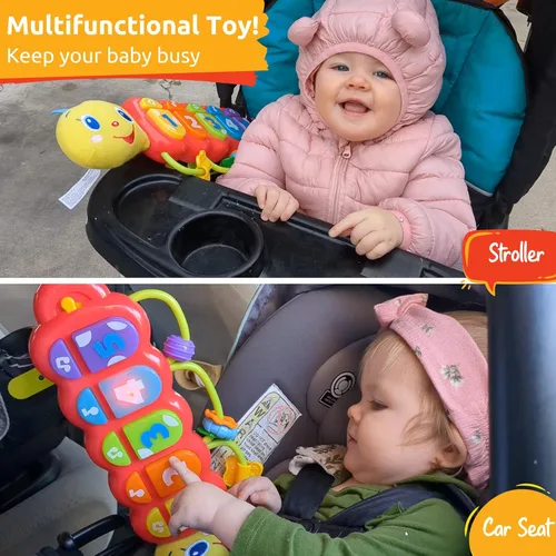 Vista 2 de KiddoLab Lira - Juguete musical para bebé con luces y música, oruga interactiva giratoria y anillos apilables para bebés de más de 3 meses, cabeza
