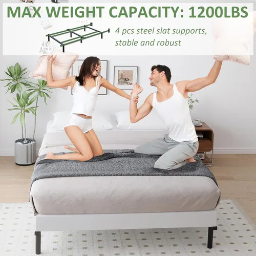 Vista 6 de Marco de cama de metal tamaño individual, base de cama de plataforma baja y resistente de 7 pulgadas, tamaño individual para somier y colchón, fácil