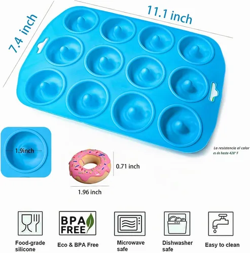 Vista 7 de Moldes de silicona para donas, mini moldes de silicona para hornear sabrosas rosquillas, bagels, cakecups y más (2 azul)