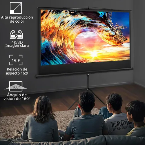 Vista 2 de Pantalla de proyector portátil 16:9 HD de 84 pulgadas con soporte, pantalla de trípode extraíble manual sin arrugas con bolsa de transporte
