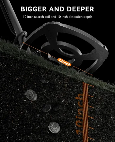 Vista 3 de SUNPOW Detector de metales profesional para adultos – Alta precisión con bobina impermeable de 12 pulgadas, 2 pantallas LCD retroiluminadas, chip