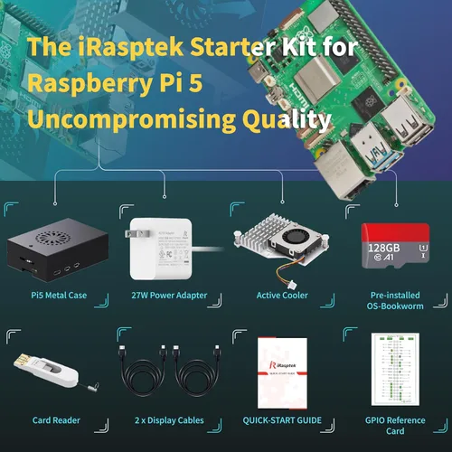 Vista 4 de iRasptek Kit de inicio para Raspberry Pi 5 RAM 8GB -128GB Edición de OS-Bookworm precargado (caja de aluminio)