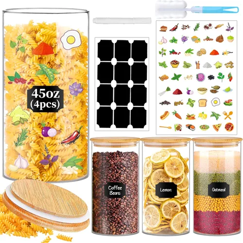 Vista 10 de BGraceyy Tarros de especias con etiquetas, 35 tarros de especias de vidrio de 4 onzas con tapas de bambú, recipientes herméticos apilables