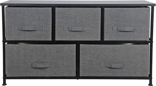 Vista 13 de Cómoda de tela con 5 cajones para almacenamiento, baúl de tela con cesta profunda, marco de acero resistente y parte superior de madera, Gris claro
