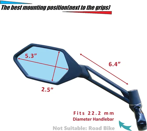 Vista 5 de MEACHOW Lente de cristal resistente a los arañazos, espejo de bicicleta para manillar, espejo retrovisor seguro ajustable, espejo de bicicleta