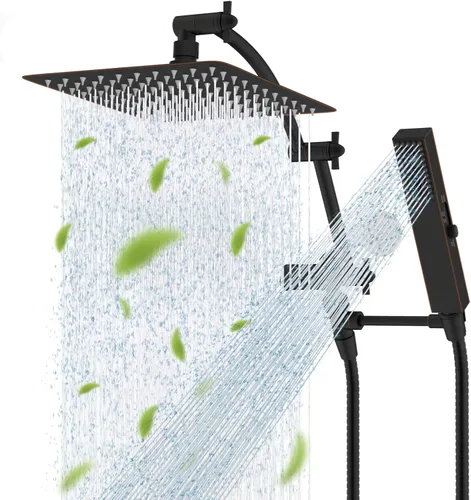 Vista 15 de Hibbent Cabezal de Ducha de Lluvia Filtrado Completamente Metálico de 10'' con Combo Manual, Vara de Ducha de Alta Presión, Brazo de Extensión