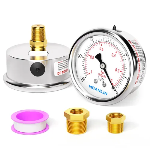 Vista 243 de MEANLIN MEASURE - Vacuómetro de presión de vacío de acero inoxidable, esfera con cara de 2.5 pulgadas, NPT de 1/8 de pulgada, montaje trasero