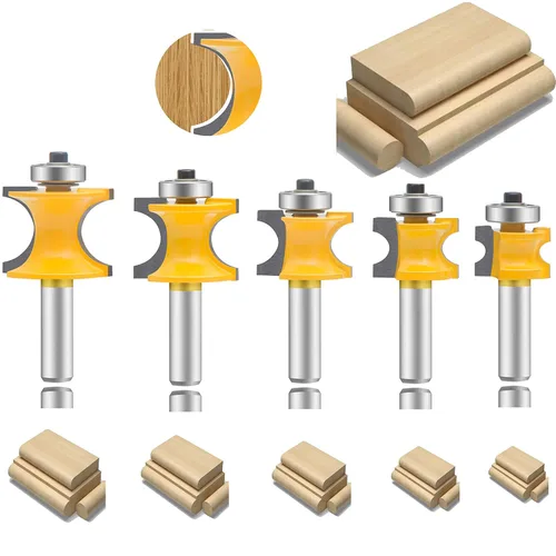 Vista 3 de LEATBUY 1/2 Inch Shank Bullnose Router Bit 5PC Half Round Wood Door Cabinet Shelf Edge Cutting Router Bits Sets Radius 1/8" 3/16" 1/4" 5/16" 3/8