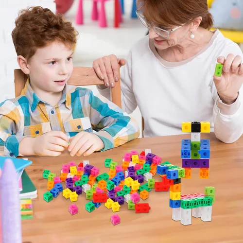 Vista 6 de Jenaai 200 cubos de enlace para cubos de conteo de matemáticas, bloques de conteo de plástico, manipuladores de matemáticas coloridos, suministros