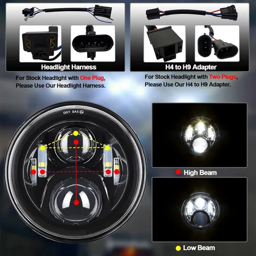 Vista 2 de AlyoNed Faro LED de 7 pulgadas para motocicleta 4.5" Luces antiniebla de paso Kit DOT Compatible con Harley Davidson Fat Boy Street Glide Heritage