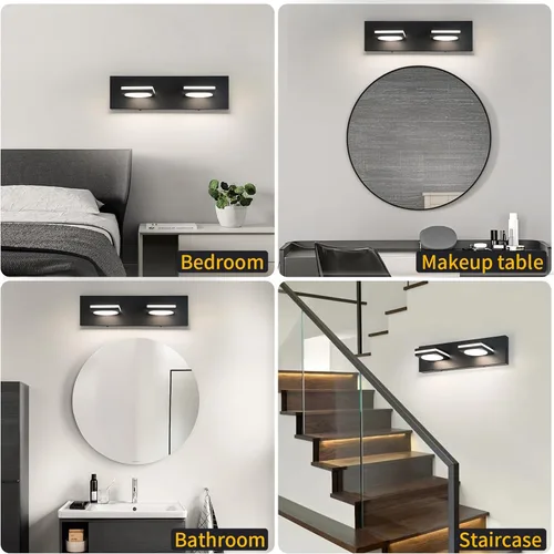 Vista 7 de OKELI Lámpara LED de tocador de baño de 2 luces, color negro mate, moderna lámpara de pared sobre espejo (3CCT, 3000K-6000K)