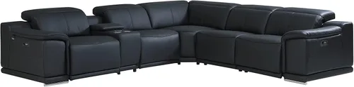 Vista 513 de BlackJack Furniture Venice - Sofá modular de cuero italiano de grano superior de 5 piezas con 3 reclinables eléctricos, reposacabezas ajustable
