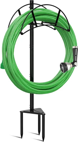 Meykwod Soporte para manguera de jardín independiente, organizador de manguera resistente para patio exterior, resistente para sostener 150 pies