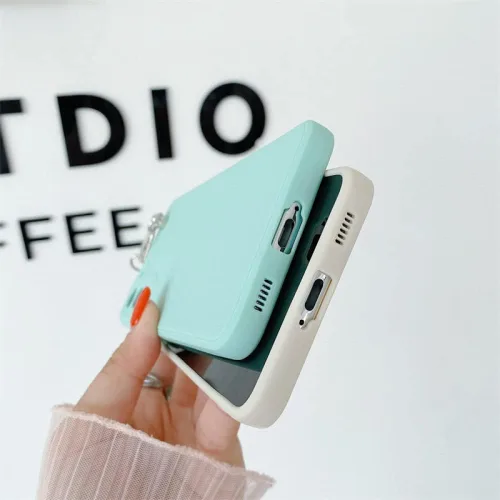 Vista 4 de Funda de teléfono con cuerda colgante para Samsung Galaxy S21 S20 FE S10 Plus Lite A50 A70 A12 A22 A32 A42 A52 A72 5G funda de silicona rosa