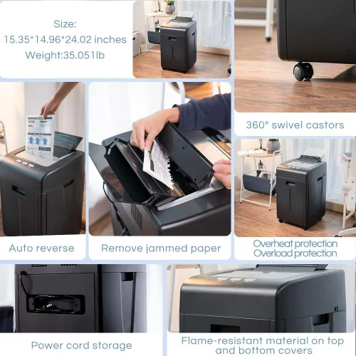 Vista 6 de Trituradora de papel de alimentación automática: Trituradoras de oficina en casa con microcorte de 200 hojas, trituradora de papel comercial