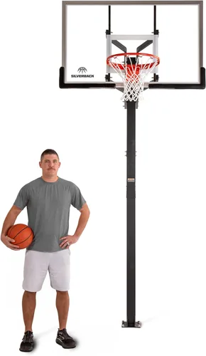 Silverback Height Adjustable In-Ground Basketball Hoop with Tempered Glass Backboard, Pro-Style Breakaway Rim & Backboard Pad