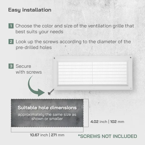 Vista 4 de Vent Systems Cubierta de ventilación de plástico blanco de 3 x 10 pulgadas (dimensiones de apertura), rejilla de retorno rectangular con pantalla