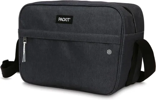 Vista 2 de PackIt Enfriador de latas Zuma congelable, construido con tecnología EcoFreeze, plegable, reutilizable, cierre con cremallera con correa