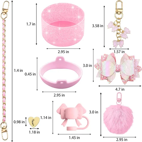Vista 3 de Accesorios brillantes para vaso Stanley Cup de 40 onzas y 30 onzas, incluye funda de silicona para popote con lazo, bota de silicona para taza