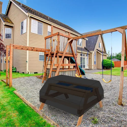 Vista 5 de Funda para mesa de picnic de 38 pulgadas, impermeable, para patio, campamento, para niños pequeños, para exteriores, mesa de picnic y banco, fundas