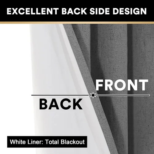 Vista 101 de Primitive - Cortinas opacas 100 % de lino texturizado natural para dormitorio, sala de estar, cortinas para ahorra energía, tela de arpillera