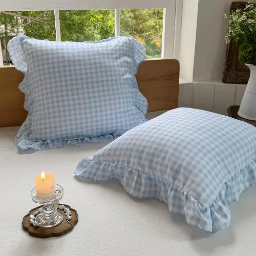 NSNLGSGC Juego de 2 fundas de almohada de microfibra prelavada con volantes de color azul claro de 20 x 20 pulgadas, para cama/sofá (20 x 20