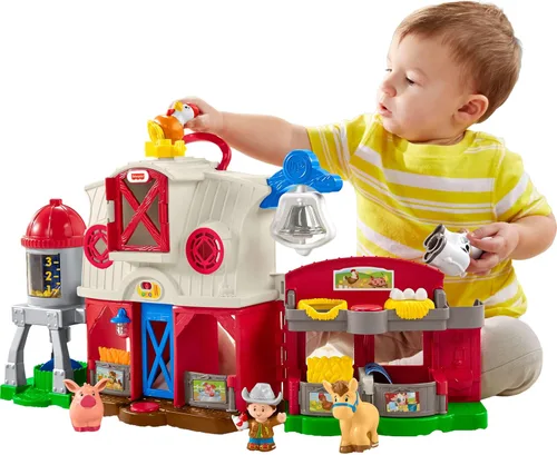Fisher-Price Little People Caring for Animals Farm Playset Juguete de aprendizaje para niños pequeños, contenido de escenarios inteligentes con