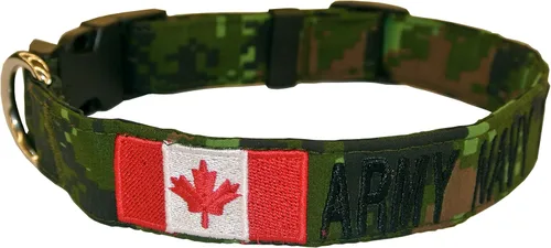 Vista 3 de Collares de perro personalizados de 1" con 1 logotipo. Más de 35 telas de camuflaje/sólido para elegir. Hebillas de plástico y metal.