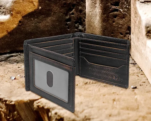 Vista 6 de DK86 Billetera plegable de piel auténtica para hombre, bloqueo RFID, capacidad adicional, múltiples ranuras para tarjetas con 2 ventanas