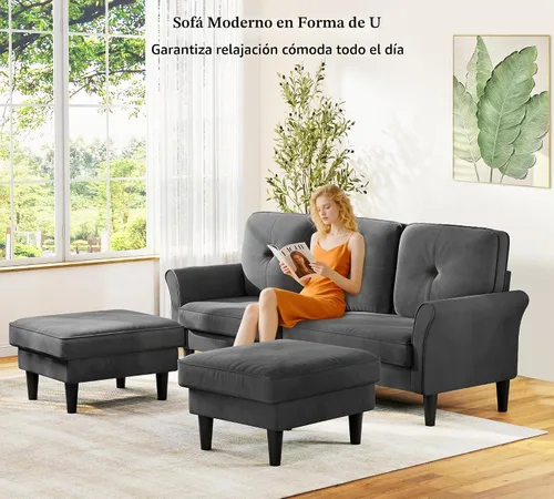 Vista 8 de Kidirect Sofá modular pequeño, sofá en forma de U de 83 pulgadas, cómodos sofás de terciopelo para sala de estar, sofá modular de instalación sin
