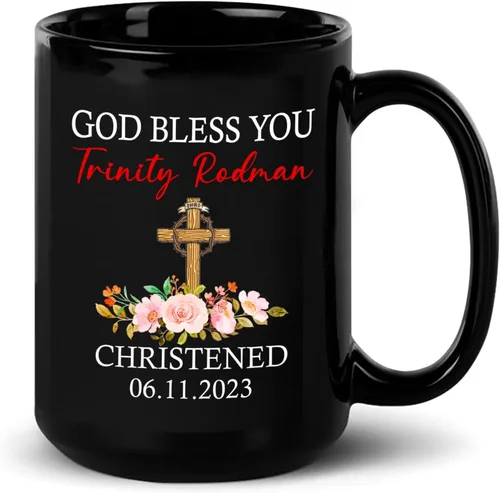 Vista 10 de Personalized Baptism Coffee Mug Gift With Baby Name & Date Baptized, Customized Baby Baptism Christening Black Ceramic Mug Gift For Dad Mom