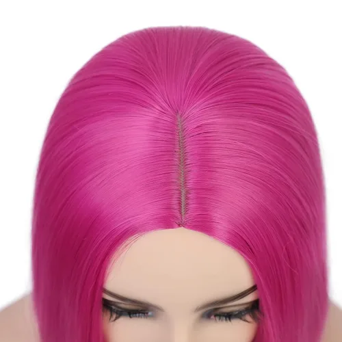 Vista 36 de Peluca colorida de cabello sintético liso, de raya en medio y longitud al hombro, para mujer, moderna Azul cielo