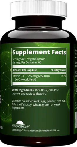 Vista 3 de MRM Nuturition Vitamina D3 vegana 2,500 UI Salud ósea + inmune Hecho de líquenes Apoya la absorción de calcio Vegano + Apto