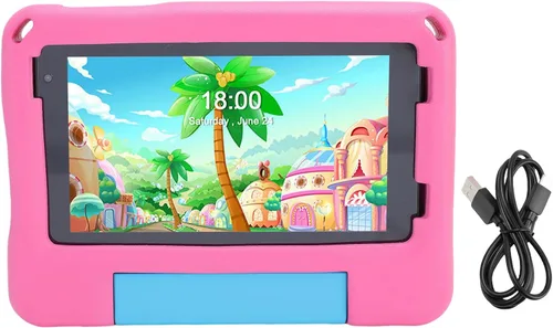 Vista 5 de SUNGOOYUE 7-inch Entertainment Tablet with Antifall Case for Ages 3-10. Learning, Educational, for Prime Video for 14 ABS + Silicone (Pink)