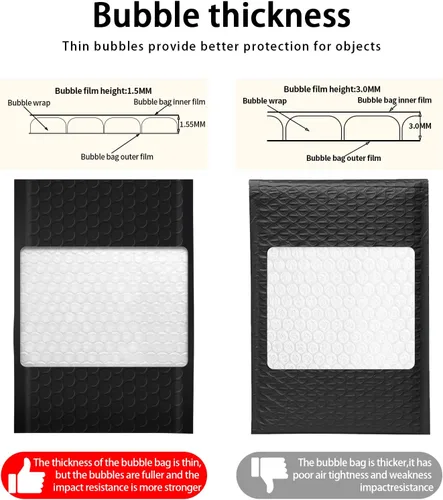Vista 4 de packbabol Sobres de burbujas, sobres de burbujas acolchados de polietileno de 4 x 7 pulgadas, paquete de 50 sobres de burbujas, opacos Negro