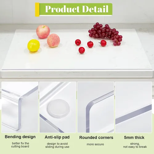 Vista 3 de Wesiti Tabla de Cortar Grande de Acrílico con Borde Antideslizante de 28 x 16 Pulgadas Transparente para Cocina, Protector de Encimera de Acrílico