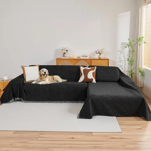 Vista 12 de MYSKY HOME Funda para sofá seccional, 2 piezas de fundas de sofá de felpilla para sofá en L, protector de muebles para mascotas, niños, funda