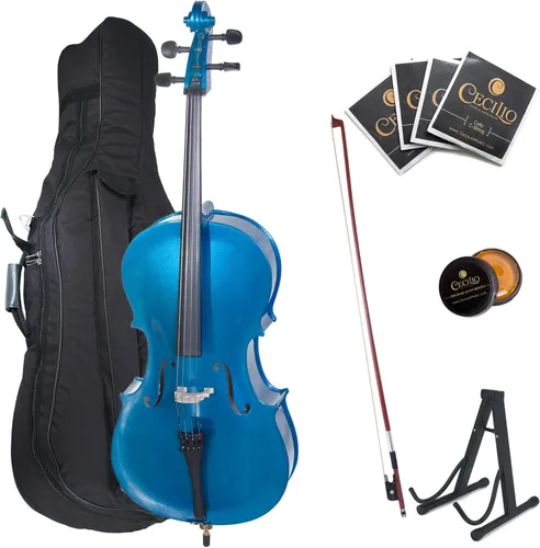 Vista 8 de Cecilio Kit de violonchelo de tamaño completo 4/4 para principiantes, violonchelo acústico con parte superior de abeto, kit de violonchelo con/arco